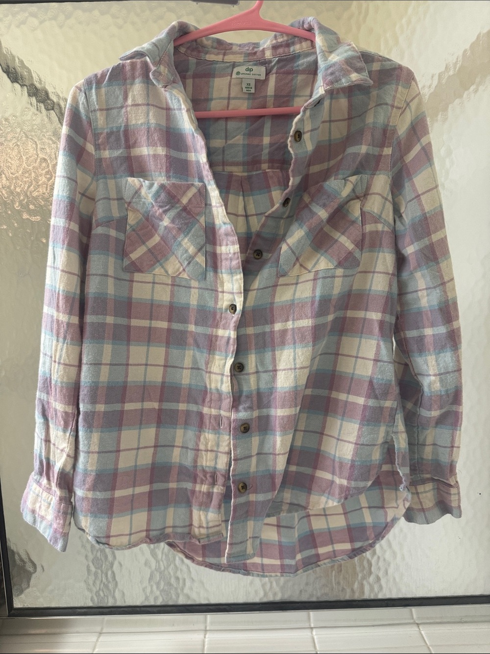 DIP Orgabic Cotton Pastel Plaid Button-Up Shirt - Lavender/Blue/White
